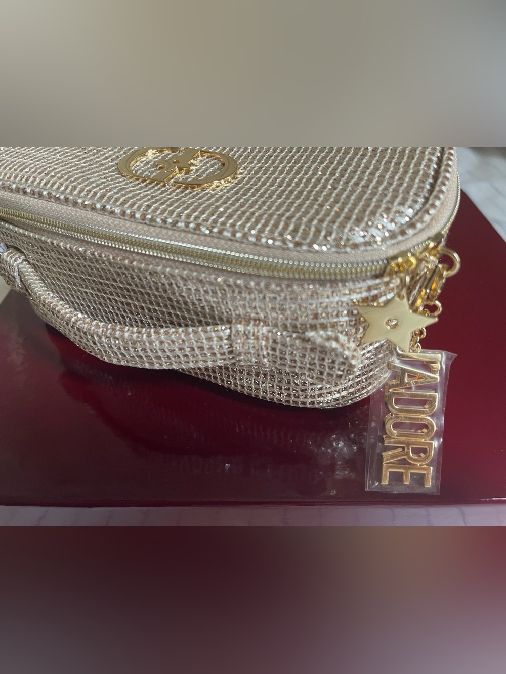 Dior Gold Metallic Cosmetic Pouch with J'ADORE Charm